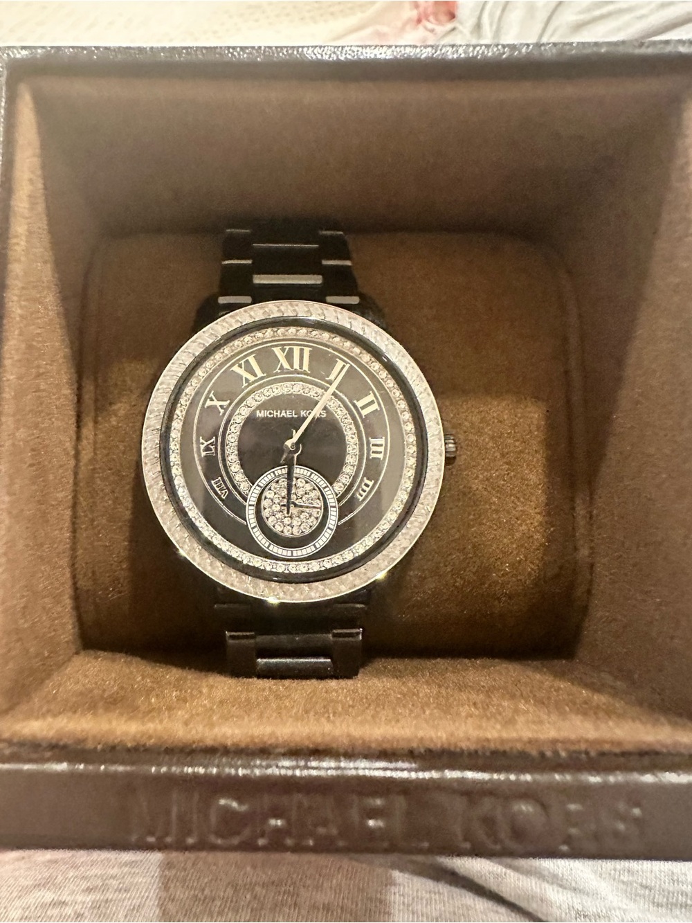 Michael Kors Black Crystal Pave Watch With Box